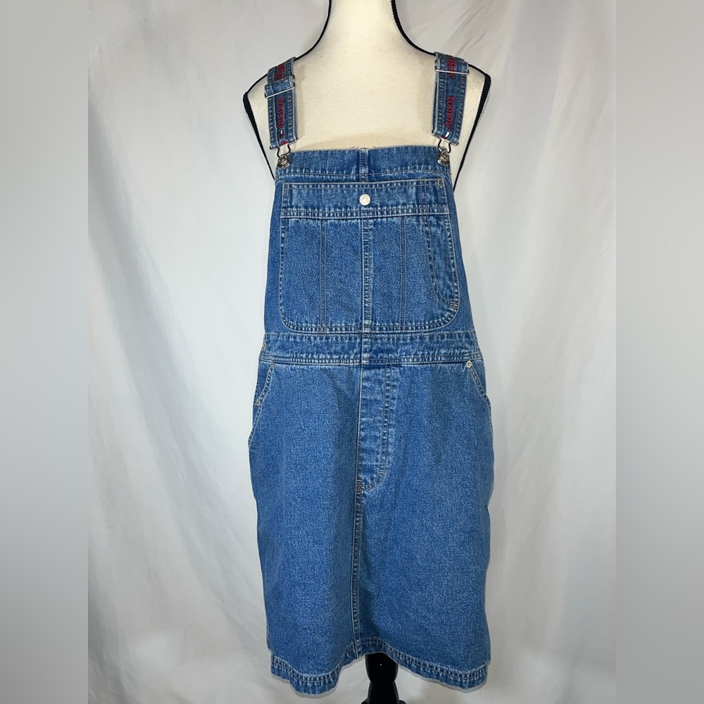 Tommy Hilfiger  Vintage Jean Jumper Denim Dress  Logo Spellout Straps Carpenter